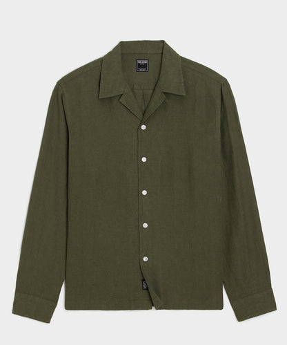 Todd Snyder Cropped Sea Soft Irish Linen Camp Collar Shirt - Desert Olive