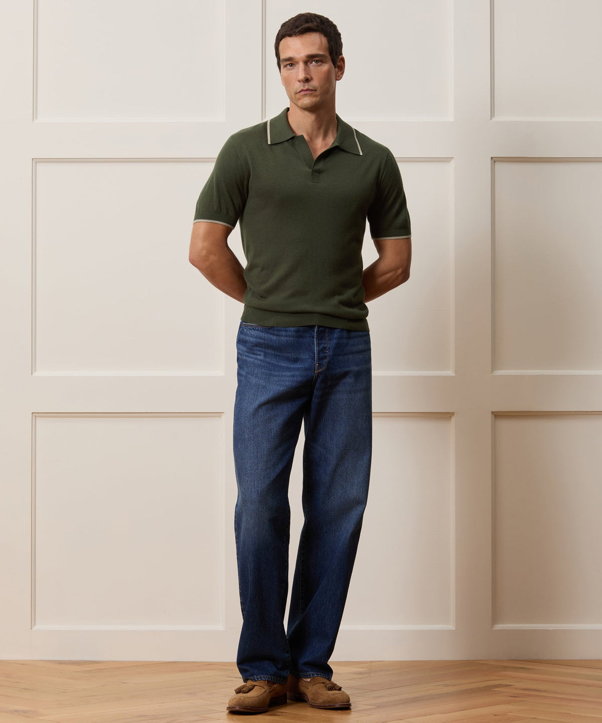 Todd Snyder Silk-Cashmere Tipped Montauk Sweater Polo - Evergreen