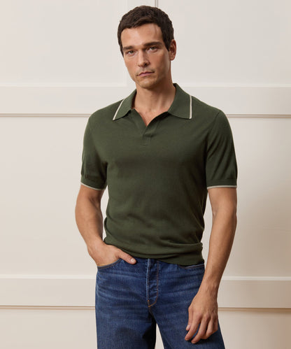 Todd Snyder Silk-Cashmere Tipped Montauk Sweater Polo - Evergreen