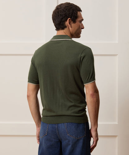 Todd Snyder Silk-Cashmere Tipped Montauk Sweater Polo - Evergreen