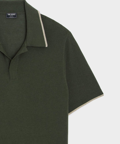 Todd Snyder Silk-Cashmere Tipped Montauk Sweater Polo - Evergreen