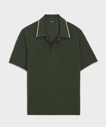 Todd Snyder Silk-Cashmere Tipped Montauk Sweater Polo - Evergreen
