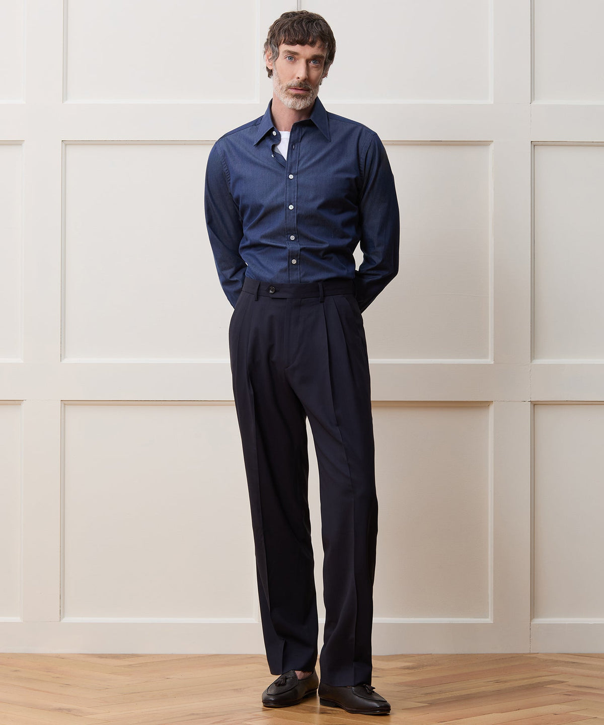 Todd Snyder Hamilton + Todd Snyder Chambray Long Point Collar Dress Shirt - Dark Indigo