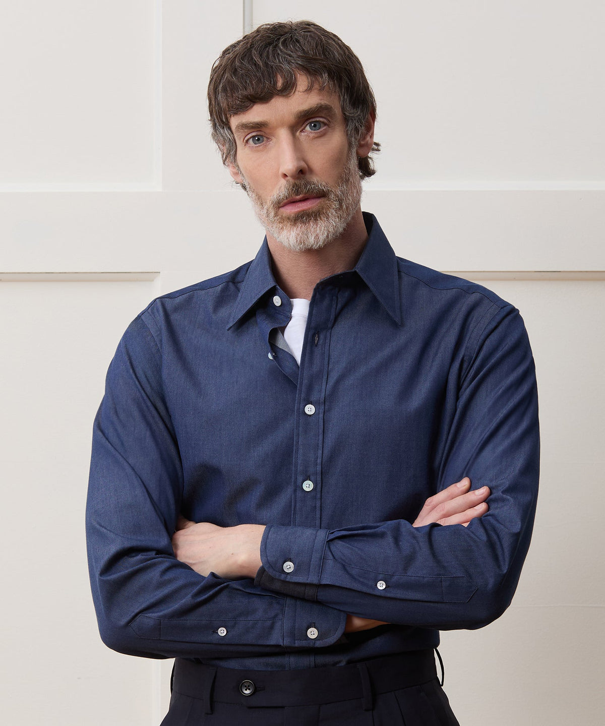 Todd Snyder Hamilton + Todd Snyder Chambray Long Point Collar Dress Shirt - Dark Indigo