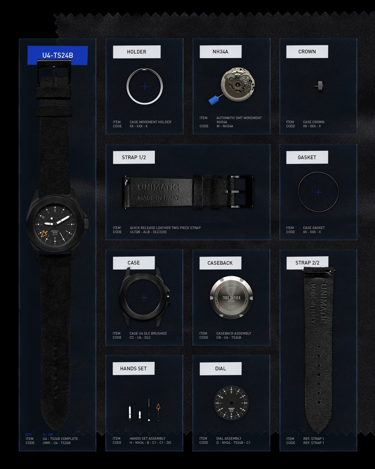 Todd Snyder Todd Snyder X UNIMATIC Modello Quattro U4 GMT Watch - Black