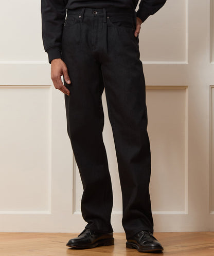 Todd Snyder Relaxed Rigid Selvedge Pleated Jean - Black