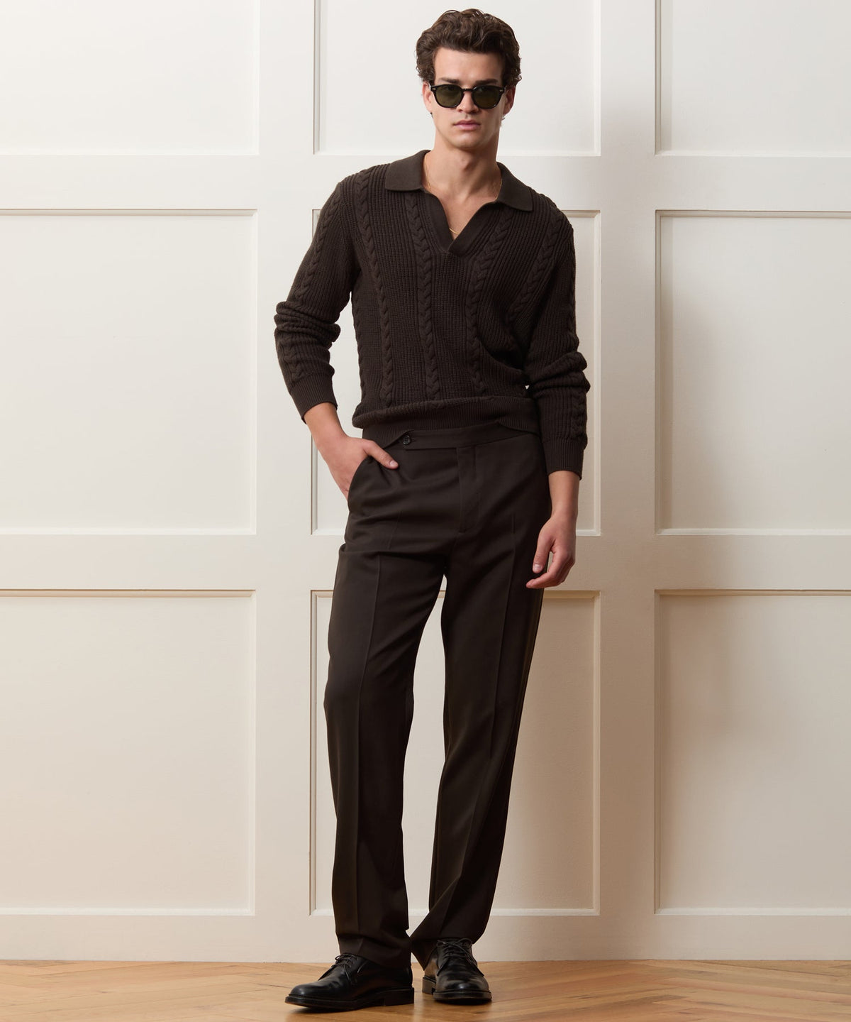 Todd Snyder Beechwood Cable Knit Sweater Polo - Caviar