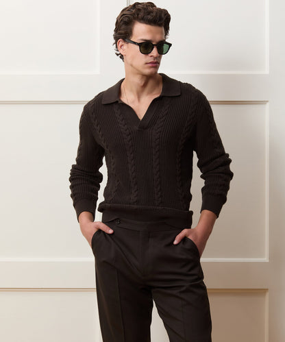 Todd Snyder Beechwood Cable Knit Sweater Polo - Caviar