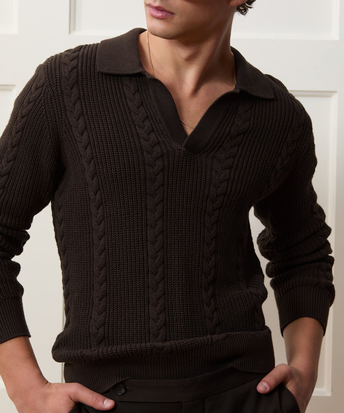 Todd Snyder Beechwood Cable Knit Sweater Polo - Caviar