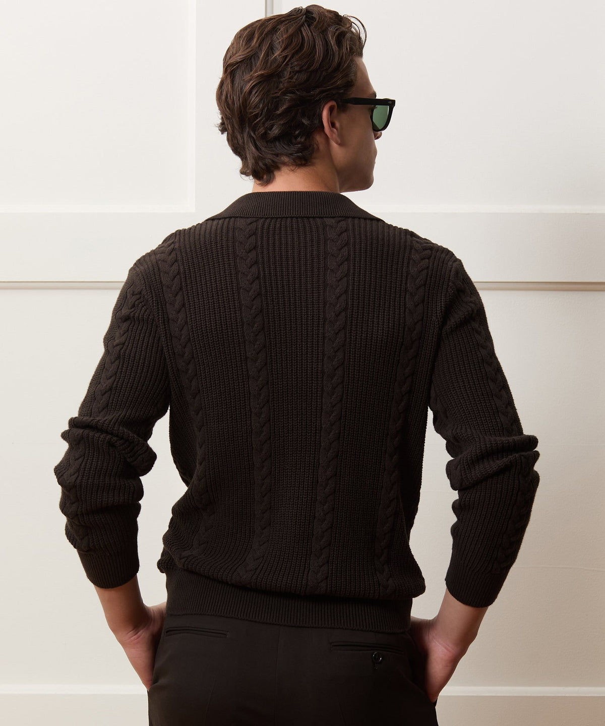 Todd Snyder Beechwood Cable Knit Sweater Polo - Caviar