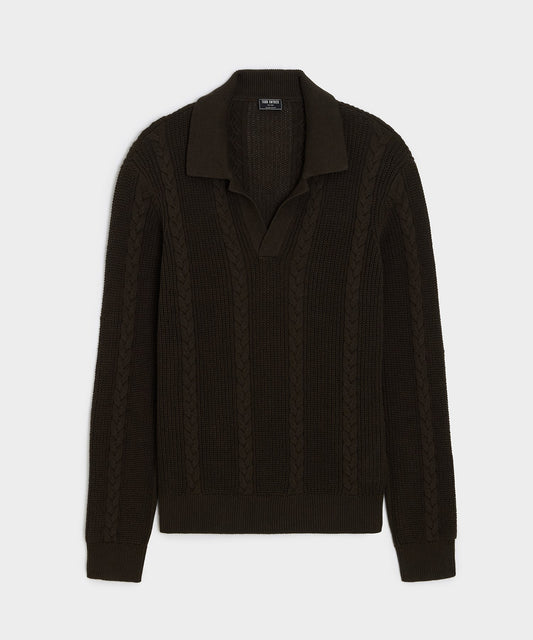 Todd Snyder Beechwood Cable Knit Sweater Polo - Caviar
