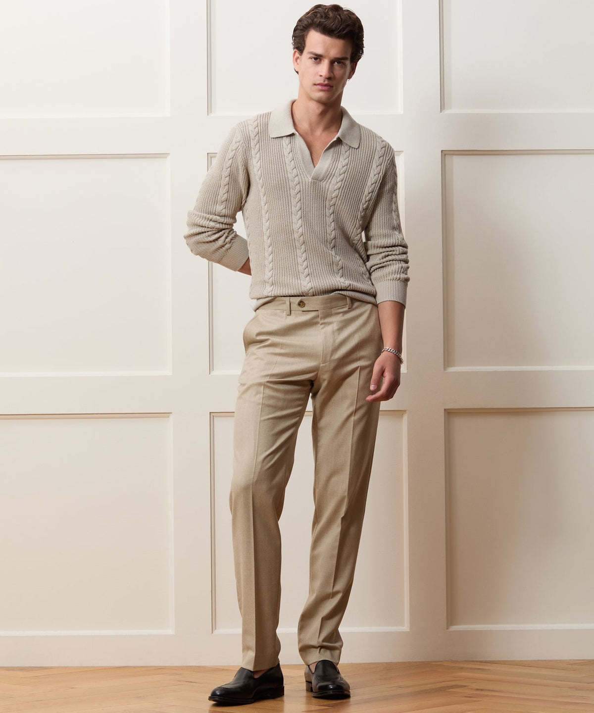 Todd Snyder Beechwood Cable Knit Sweater Polo - Stone