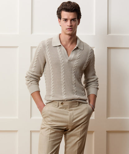 Todd Snyder Beechwood Cable Knit Sweater Polo - Stone