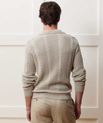 Todd Snyder Beechwood Cable Knit Sweater Polo - Stone