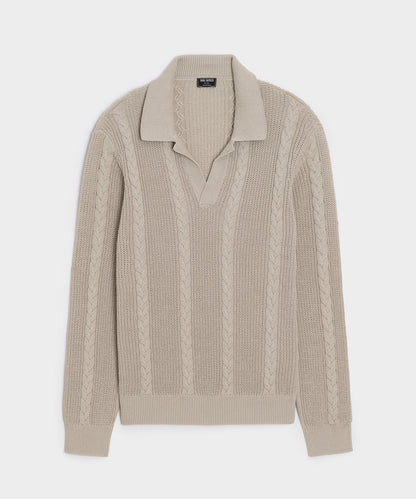 Todd Snyder Beechwood Cable Knit Sweater Polo - Stone