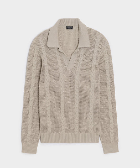 Todd Snyder Beechwood Cable Knit Sweater Polo - Stone