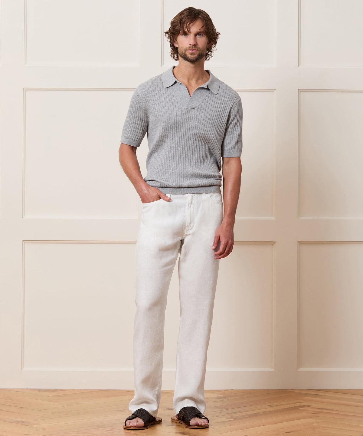 Todd Snyder Straight Fit 5-Pocket Linen Pant - White