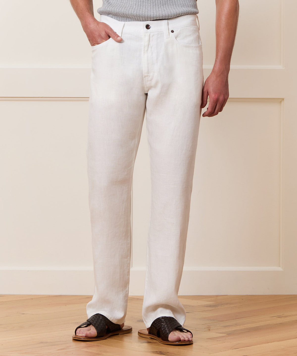 Todd Snyder Straight Fit 5-Pocket Linen Pant - White