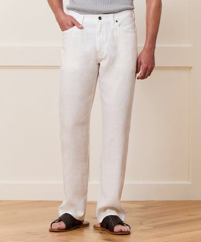 Todd Snyder Straight Fit 5-Pocket Linen Pant - White
