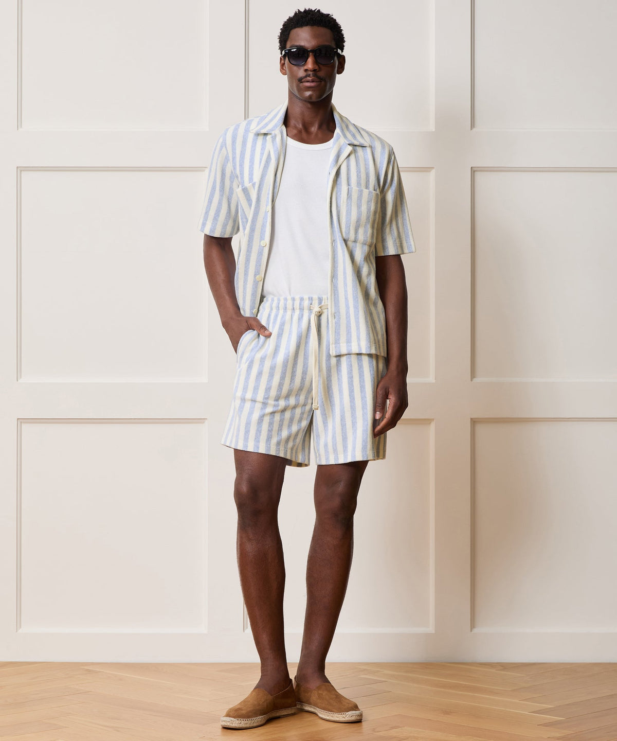 Todd Snyder 6" Striped Terry Short - Light Blue