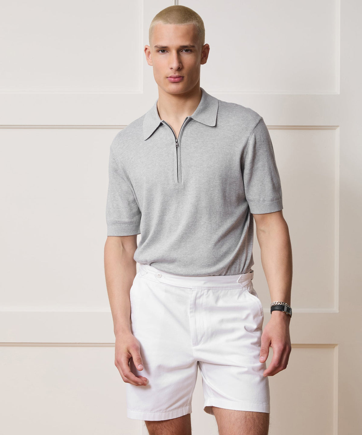 Todd Snyder Kent Quarter-Zip Sweater Polo - Heather Grey