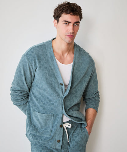 Todd Snyder Tile Terry Cardigan - Green Pewter