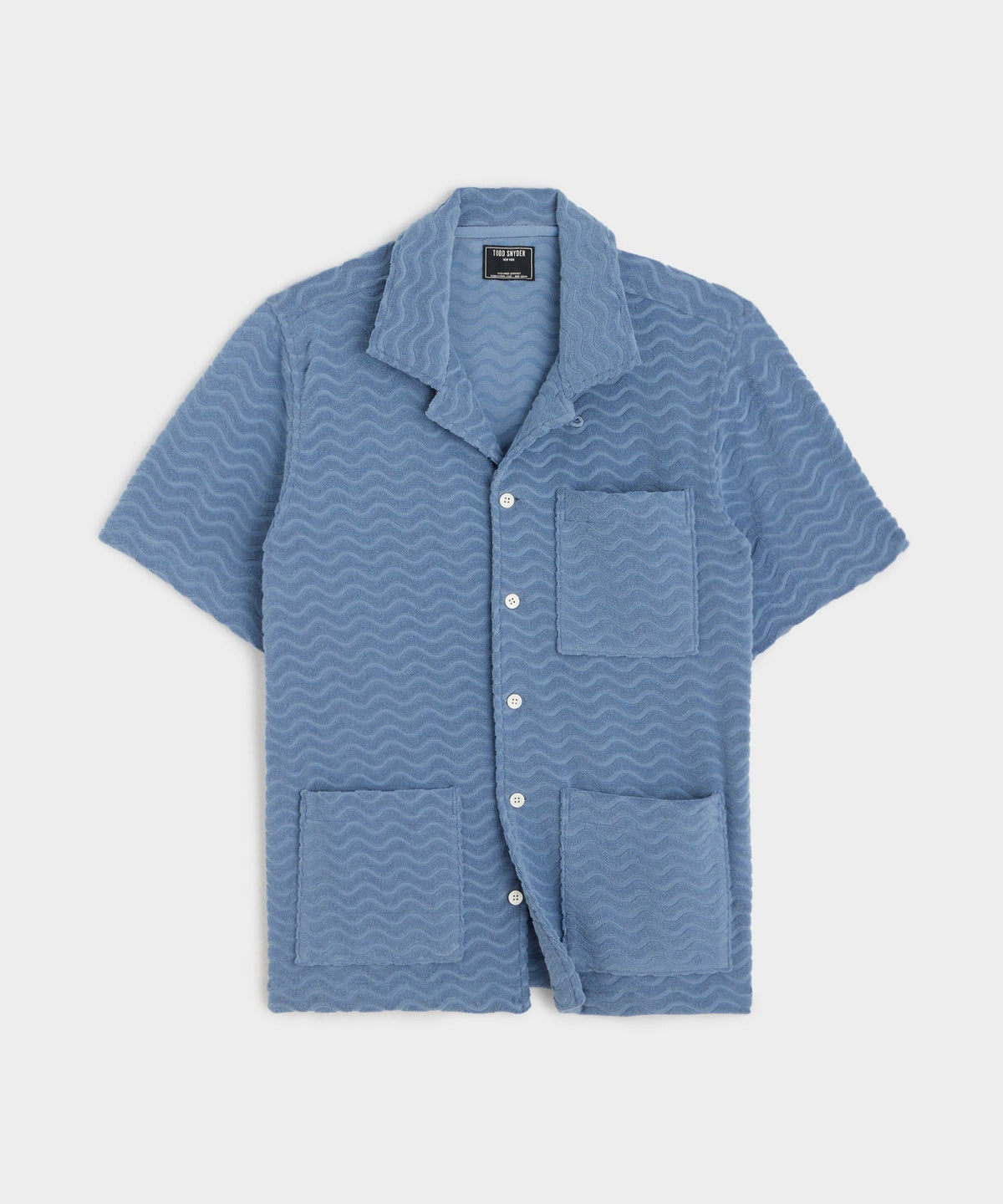Todd Snyder Wave Jacquard Terry Guayabera Polo Shirt - Steel Blue