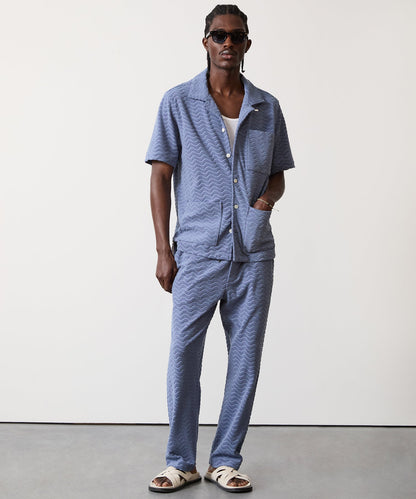 Todd Snyder Wave Jacquard Terry Guayabera Polo Shirt - Steel Blue