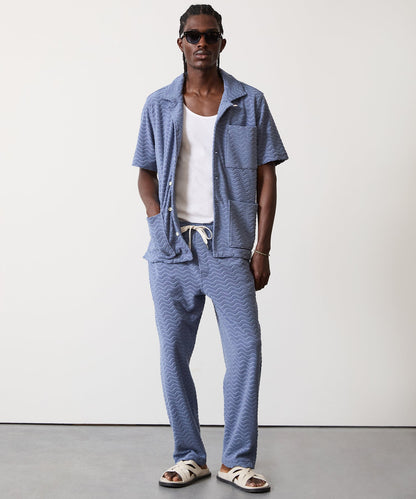 Todd Snyder Wave Jacquard Terry Guayabera Polo Shirt - Steel Blue