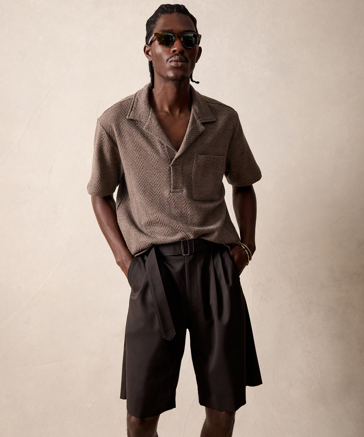 Todd Snyder Relaxed Wool-Cotton Herringbone Montauk Polo - Burlap