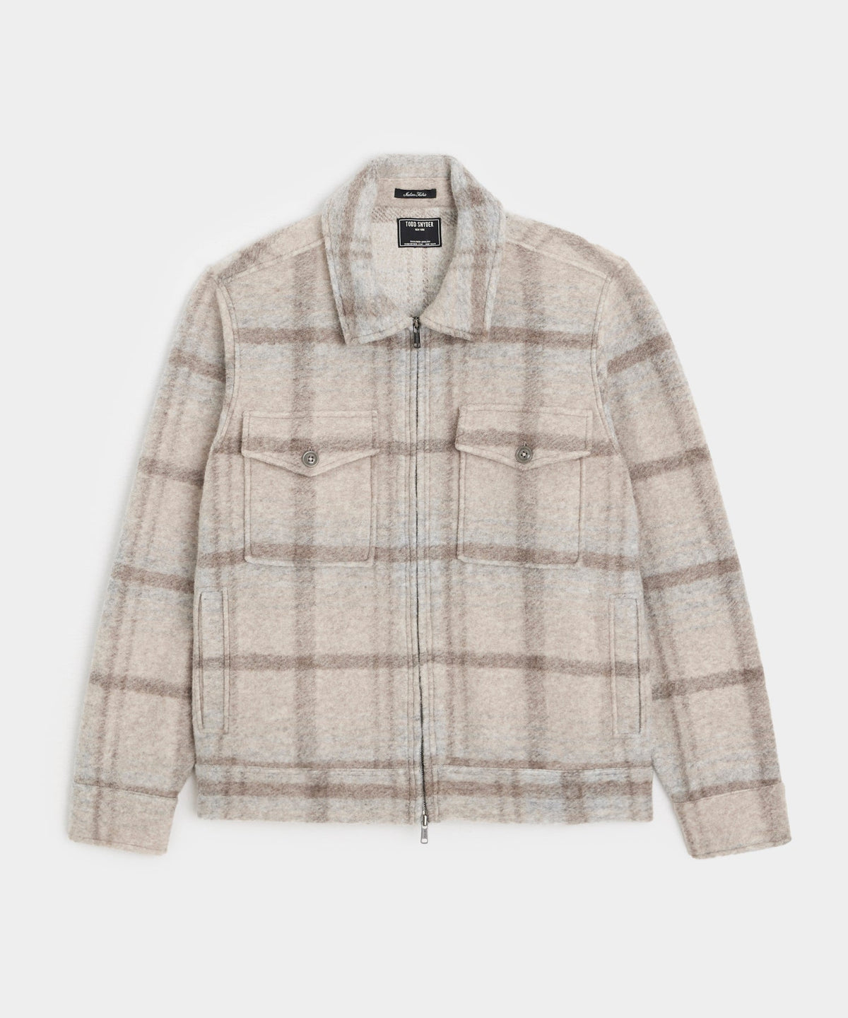 Todd Snyder Brushed Plaid Full-Zip Jacket - Stone
