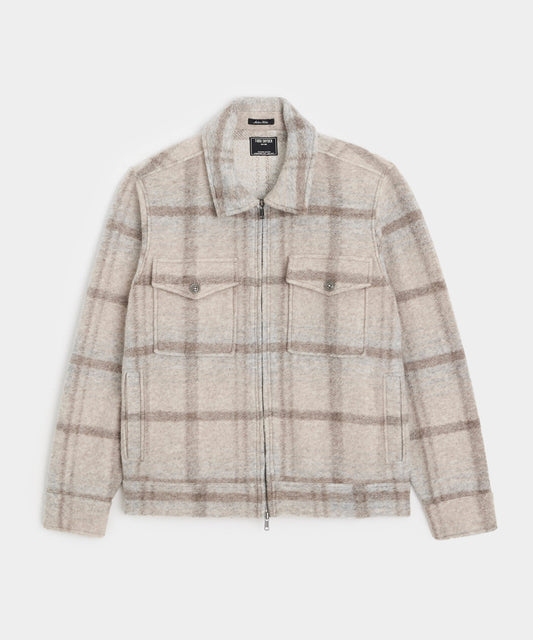 Todd Snyder Brushed Plaid Full-Zip Jacket - Stone