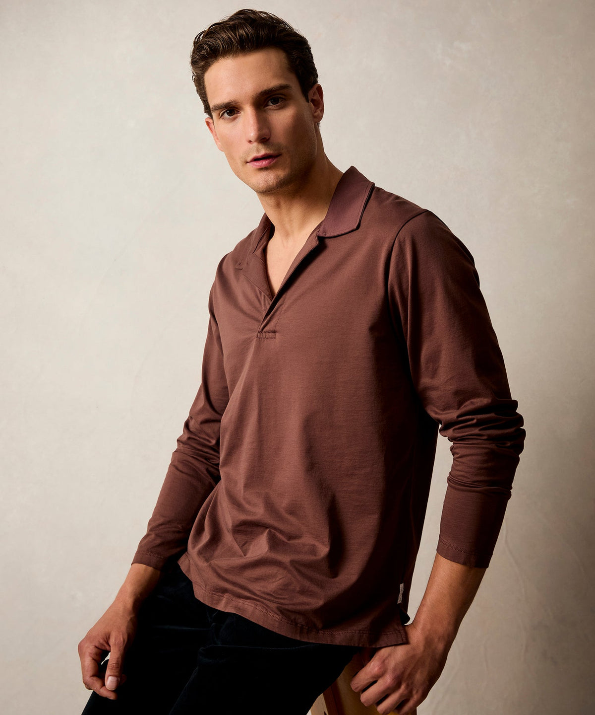 Todd Snyder Luxe Jersey Montauk Polo - Toasted Brown