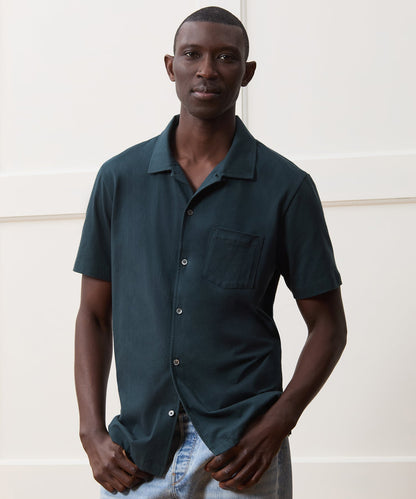 Todd Snyder Made in L.A. Jersey Full-Placket Polo - Poseidon