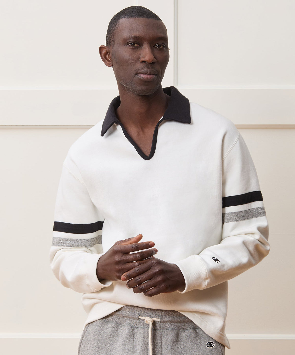 Todd Snyder Champion Relaxed Fleece Striped Polo - Alabaster