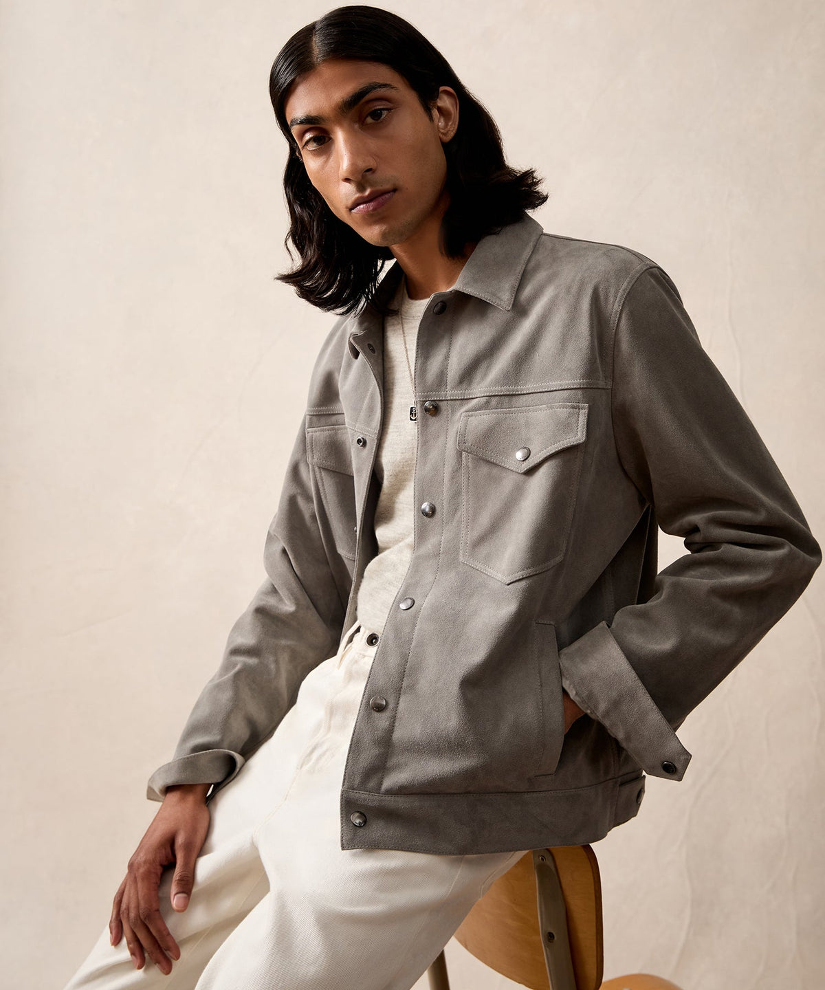 Todd Snyder Italian Suede Dylan Jacket - Light Grey