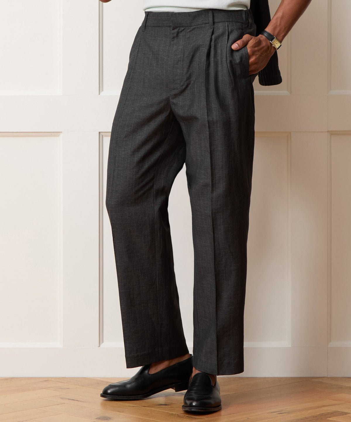 Todd Snyder Italian Linen-Wool Officer Trouser - Charcoal