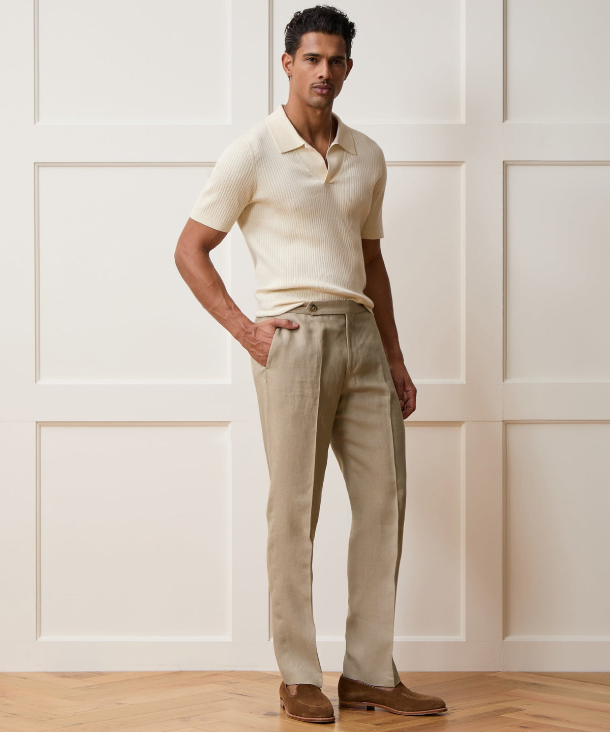 Todd Snyder Italian Linen Side Tab Trouser - Beige