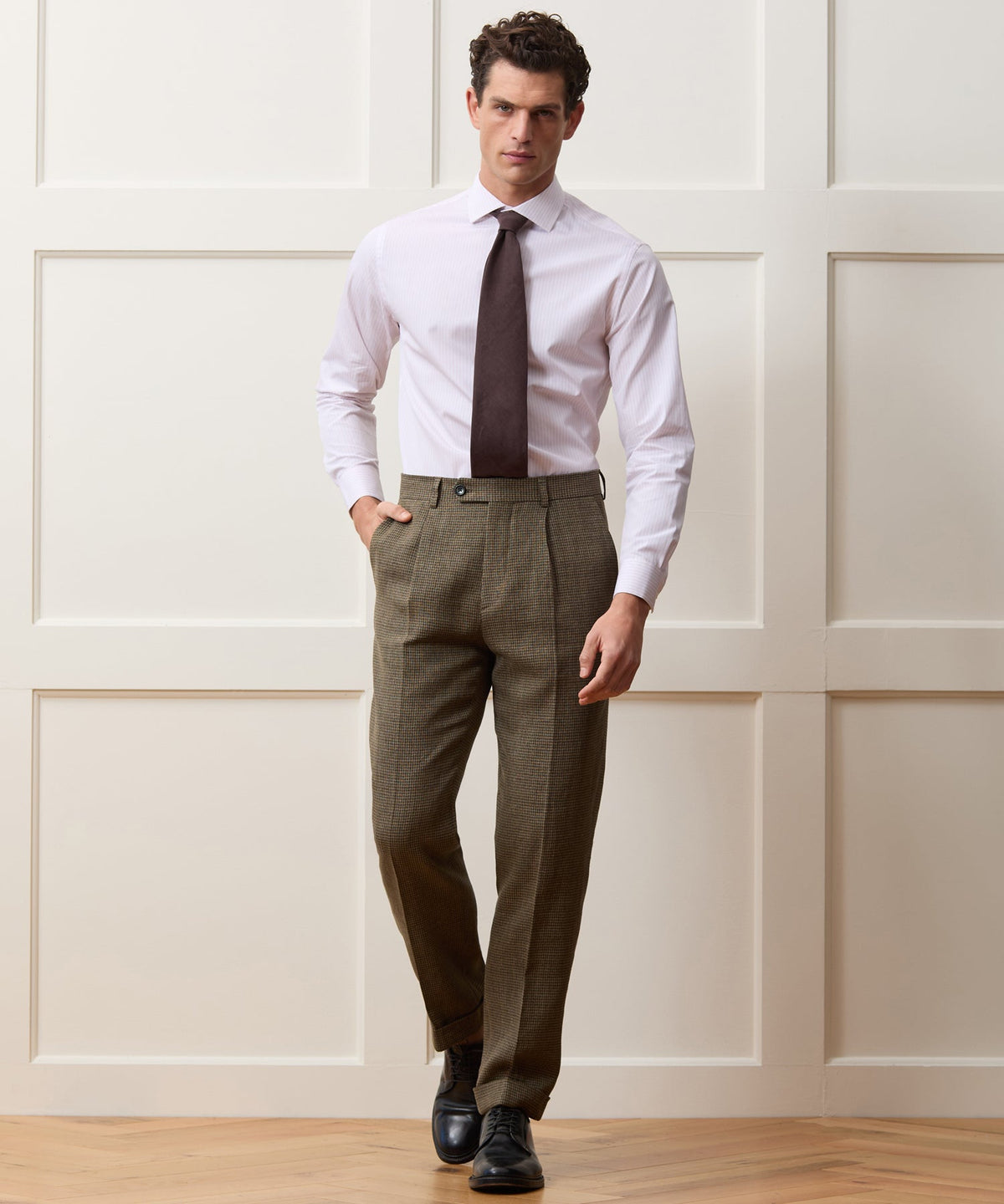 Todd Snyder Italian Linen Houndstooth Madison Trouser - Tan