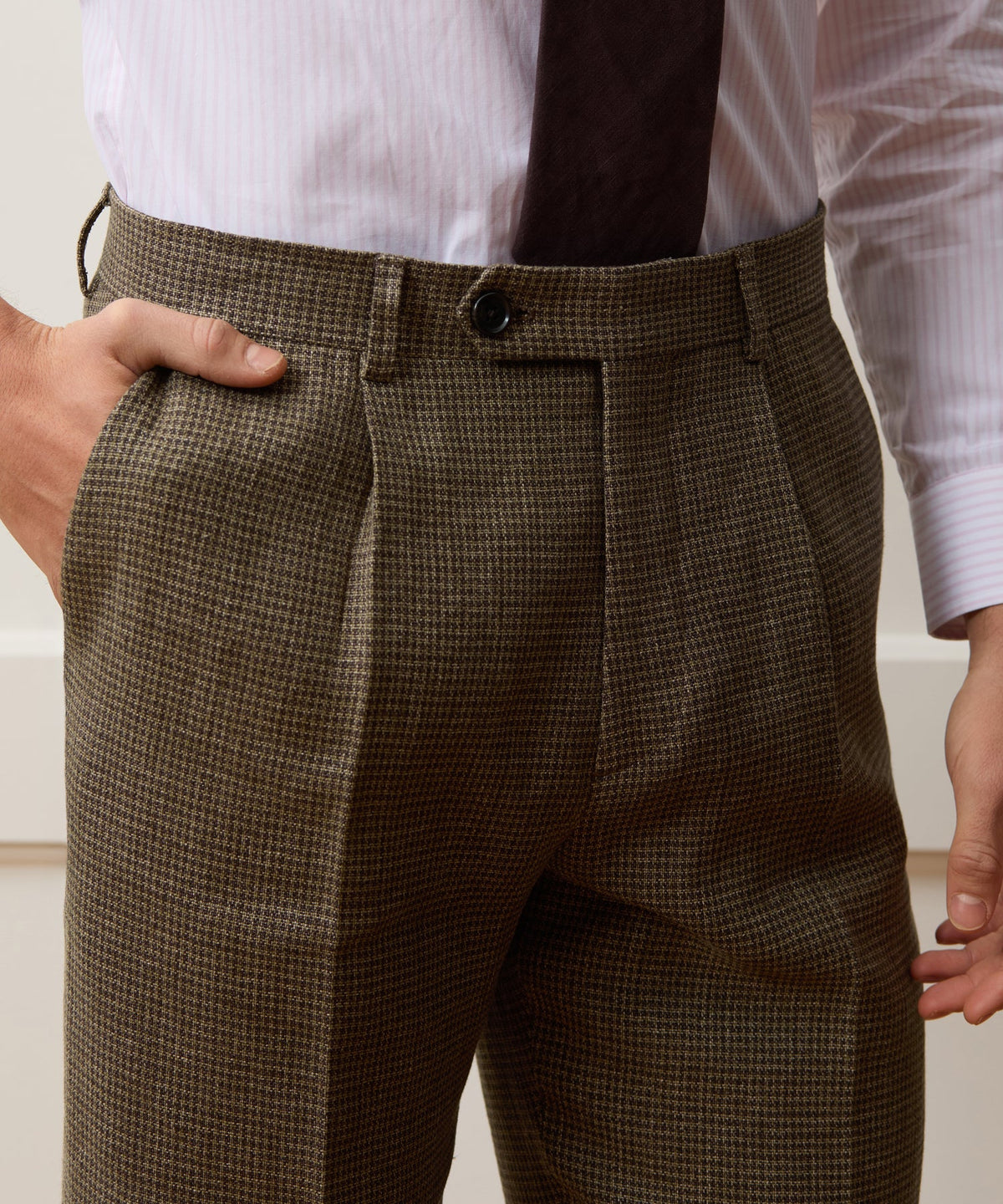 Todd Snyder Italian Linen Houndstooth Madison Trouser - Tan