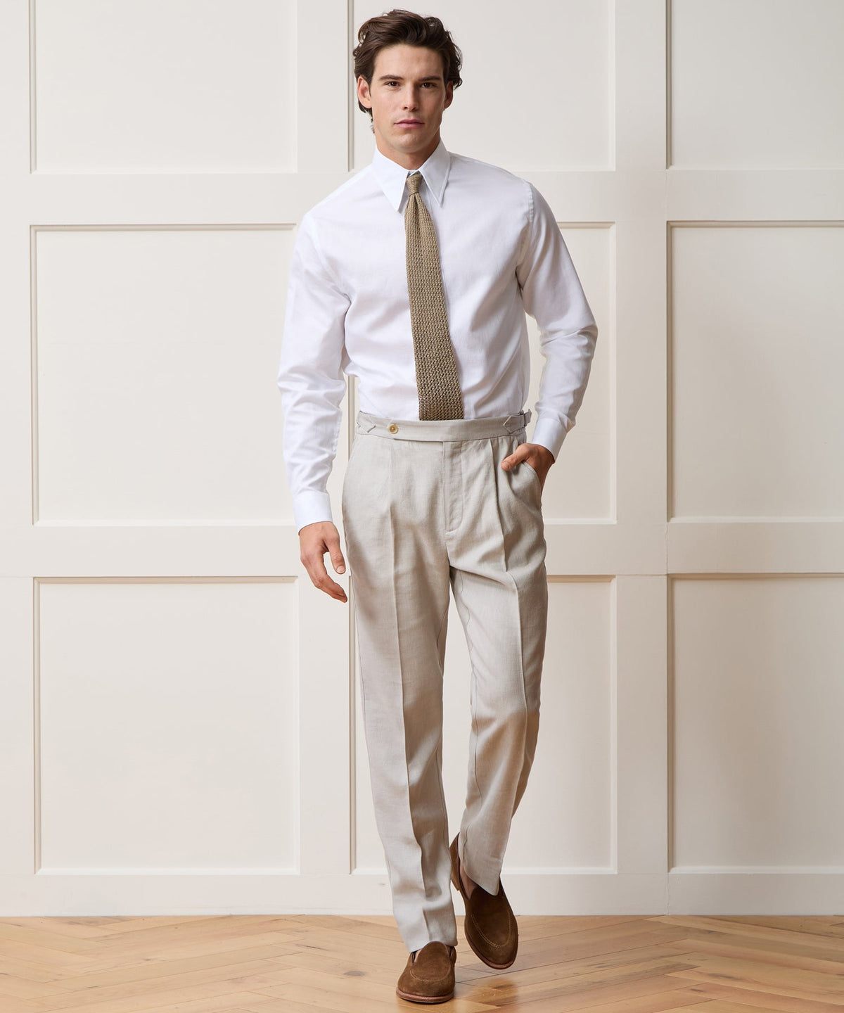 Todd Snyder Italian Cotton-Linen Long Point Collar Dress Shirt - White