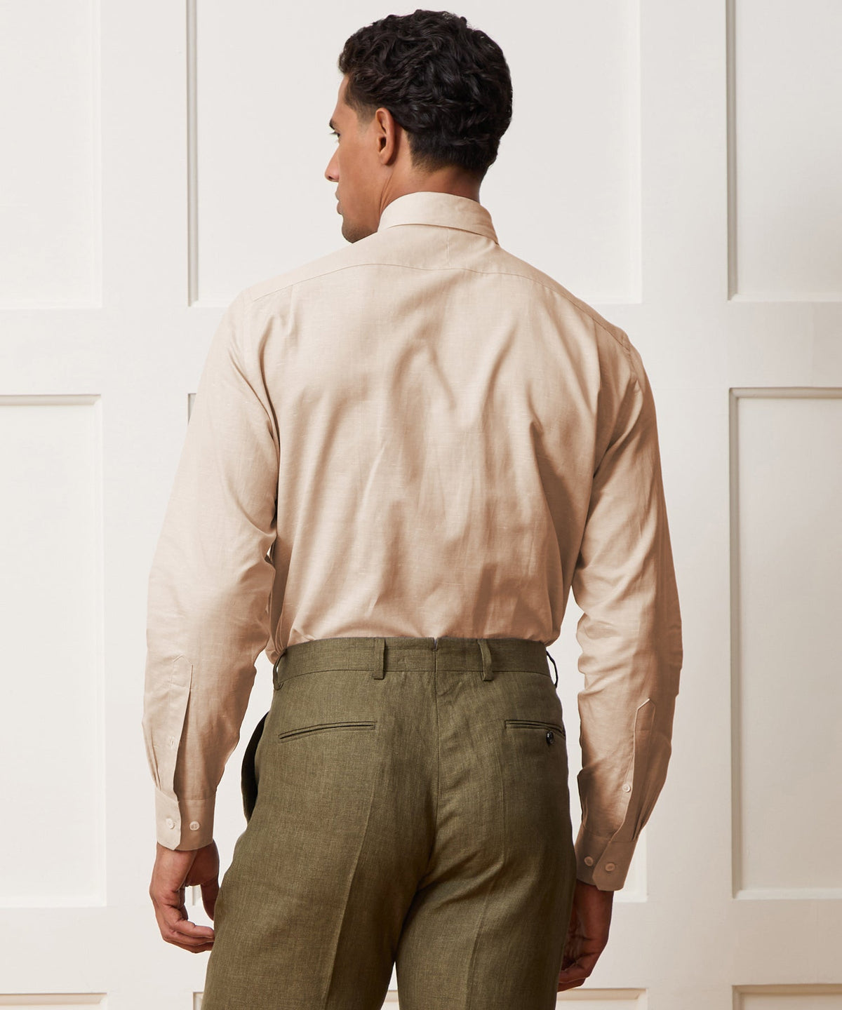Todd Snyder Italian Cotton-Linen Long Point Collar Dress Shirt - Beige