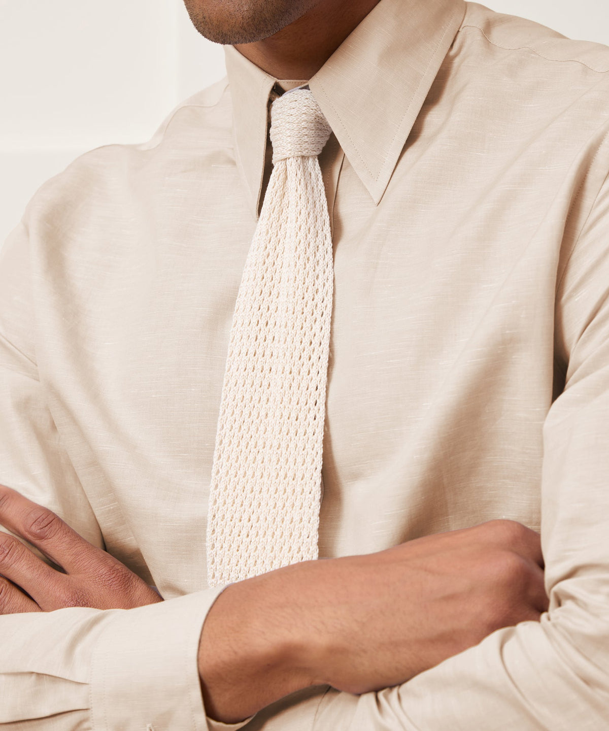 Todd Snyder Italian Cotton-Linen Long Point Collar Dress Shirt - Beige