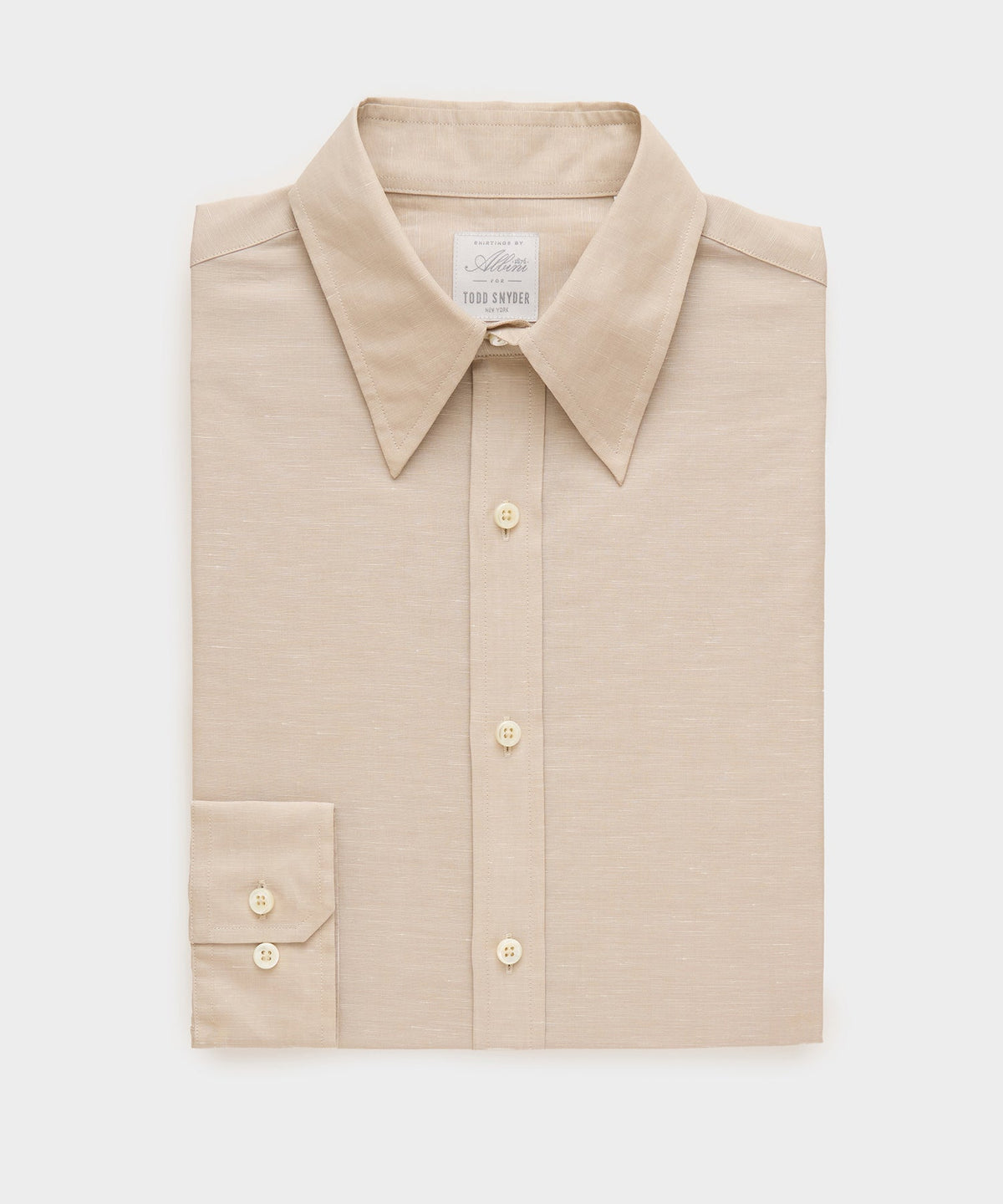 Todd Snyder Italian Cotton-Linen Long Point Collar Dress Shirt - Beige