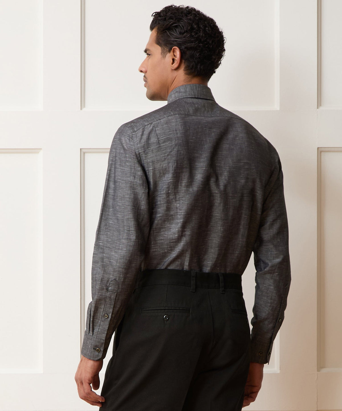 Todd Snyder Italian Cotton-Linen Long Point Collar Dress Shirt - Black
