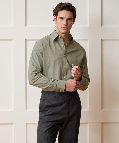 Todd Snyder Italian Cotton-Linen Long Point Collar Dress Shirt - Olive
