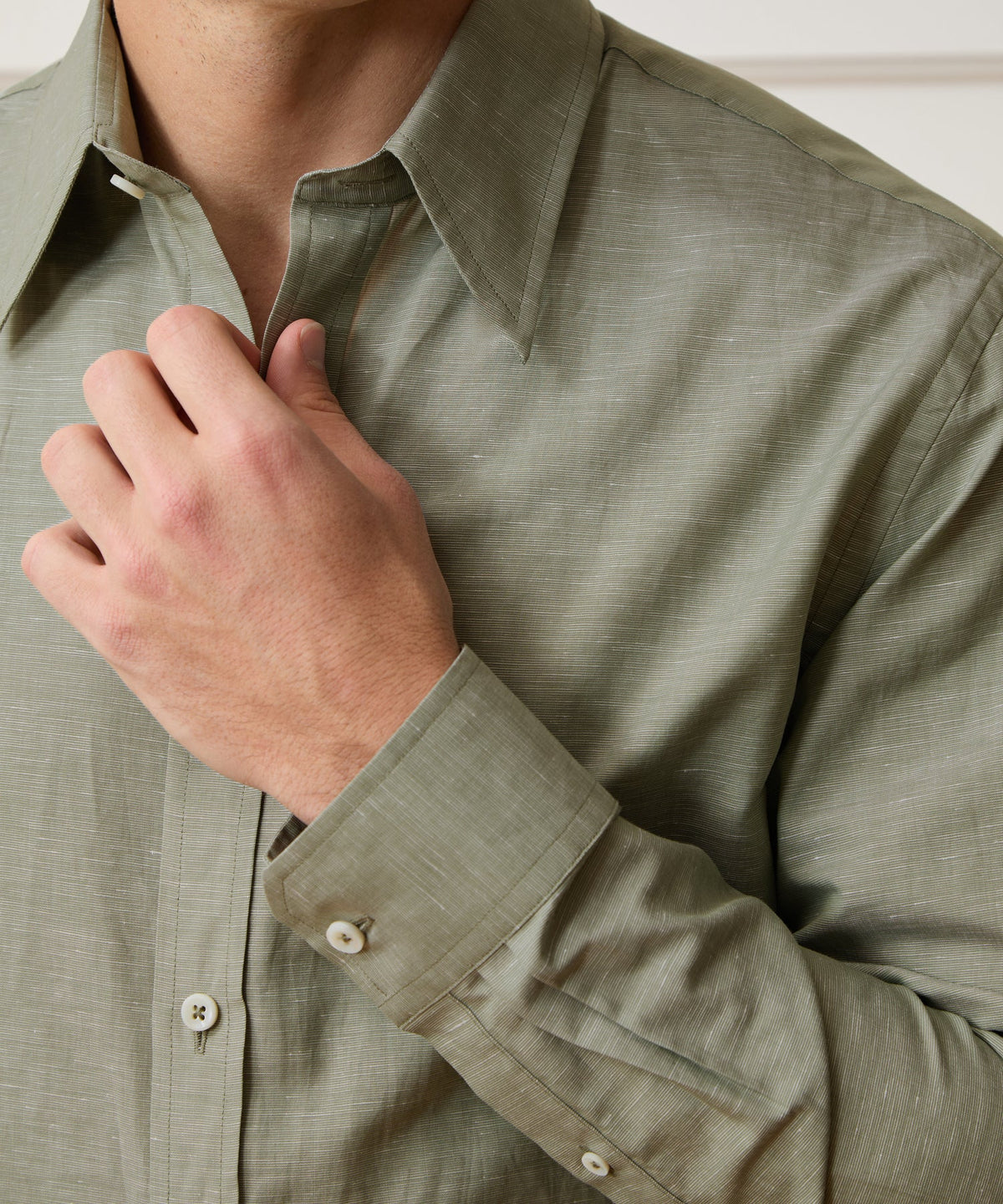 Todd Snyder Italian Cotton-Linen Long Point Collar Dress Shirt - Olive