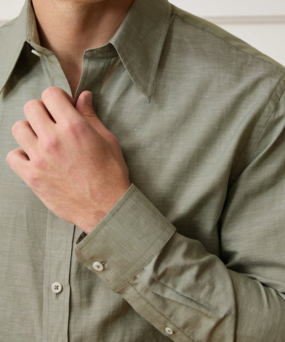 Todd Snyder Italian Cotton-Linen Long Point Collar Dress Shirt - Olive