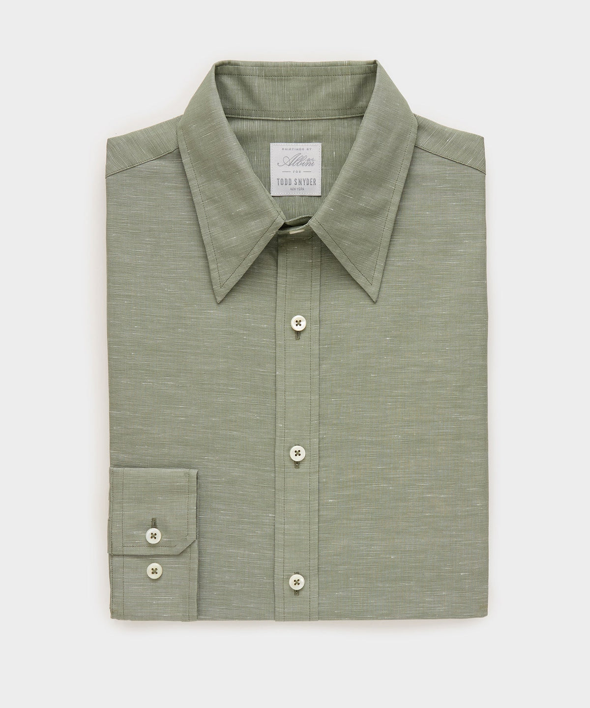 Todd Snyder Italian Cotton-Linen Long Point Collar Dress Shirt - Olive