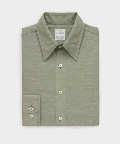 Todd Snyder Italian Cotton-Linen Long Point Collar Dress Shirt - Olive
